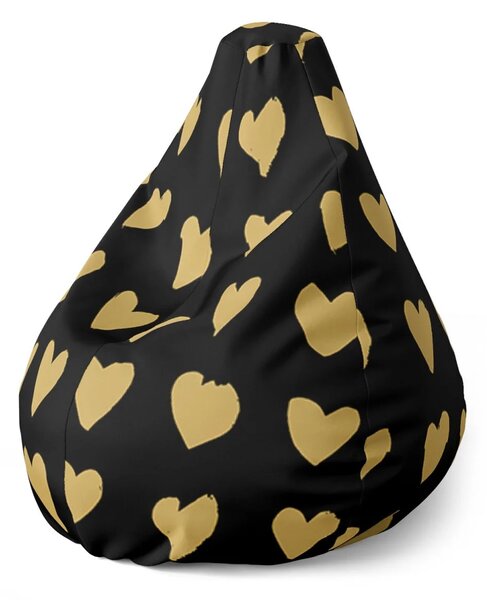 Sablio Sedací vak Pear Zlatá srdíčka - 70 x 95 x 15 cm