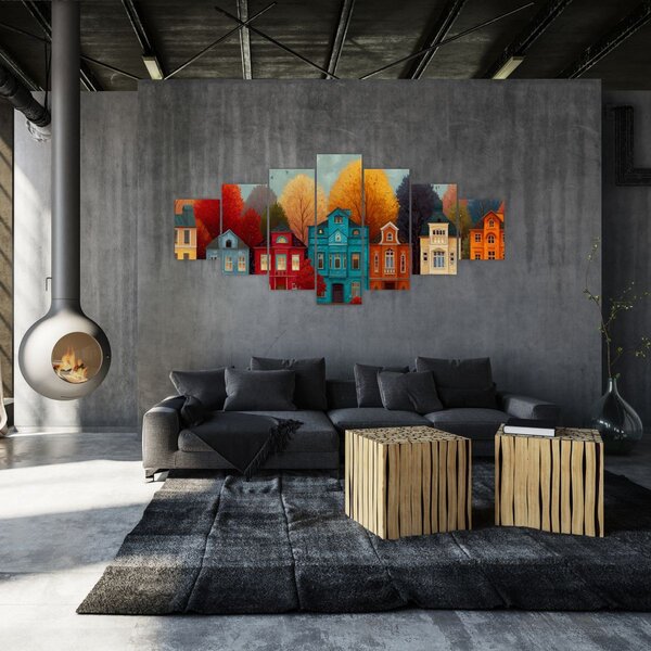 Obraz - Malované podzimní město (210x100 cm)