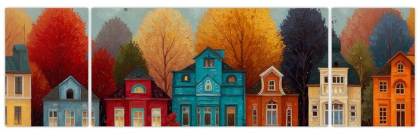 Obraz - Malované podzimní město (170x50 cm)