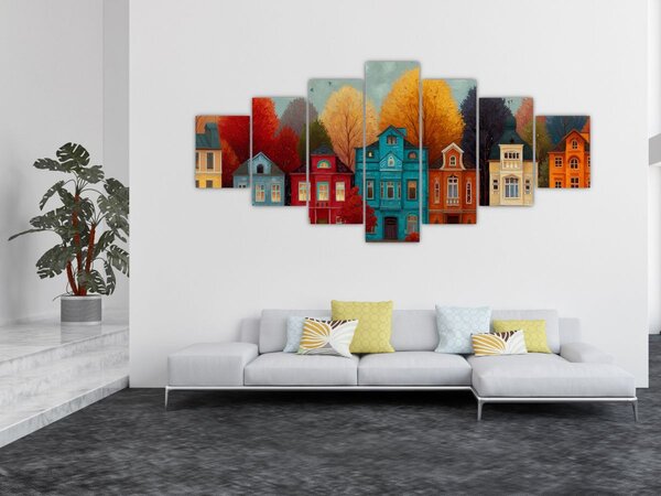Obraz - Malované podzimní město (210x100 cm)