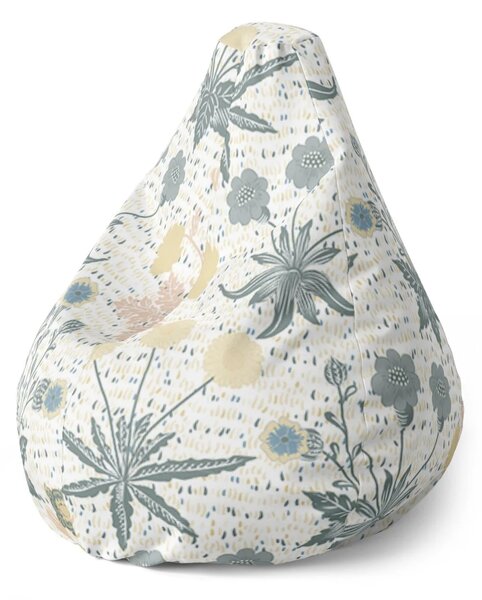 Sablio Sedací vak Pear Šedé květiny - 70 x 95 x 15 cm