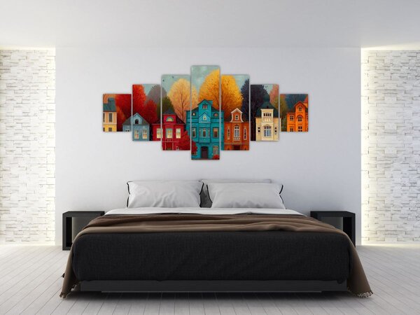 Obraz - Malované podzimní město (210x100 cm)