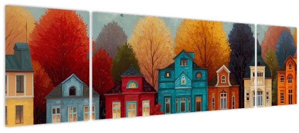 Obraz - Malované podzimní město (170x50 cm)