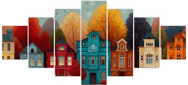Obraz - Malované podzimní město (210x100 cm)