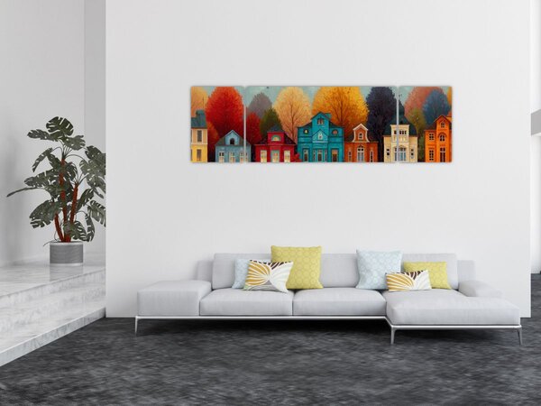 Obraz - Malované podzimní město (170x50 cm)