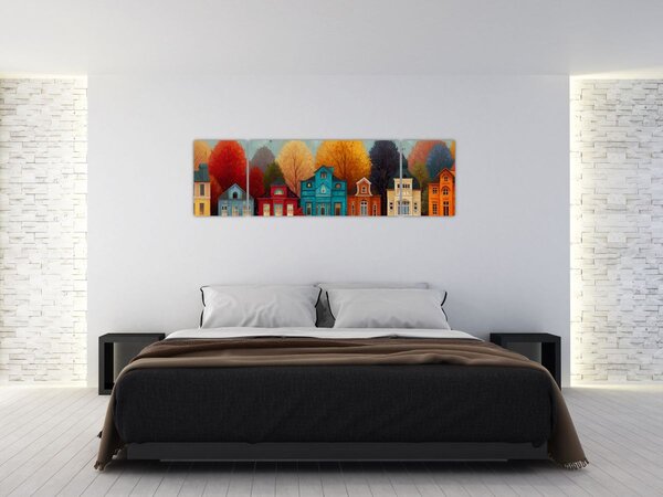Obraz - Malované podzimní město (170x50 cm)