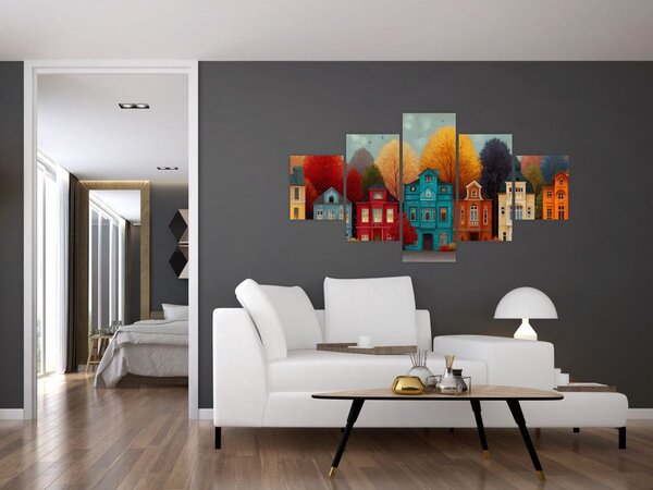 Obraz - Malované podzimní město (125x70 cm)
