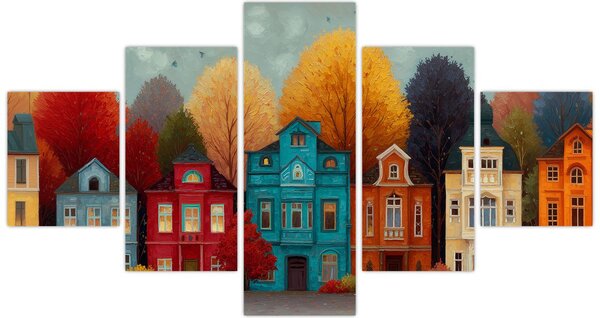 Obraz - Malované podzimní město (125x70 cm)