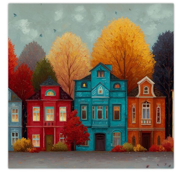Obraz - Malované podzimní město (30x30 cm)