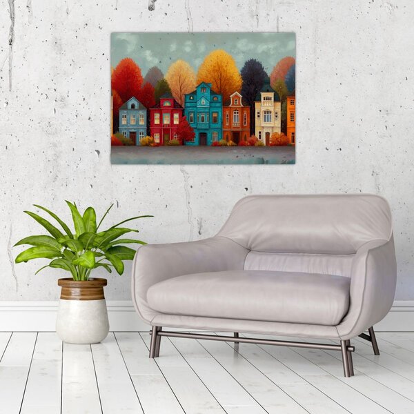Obraz - Malované podzimní město (70x50 cm)