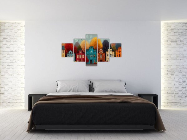 Obraz - Malované podzimní město (125x70 cm)