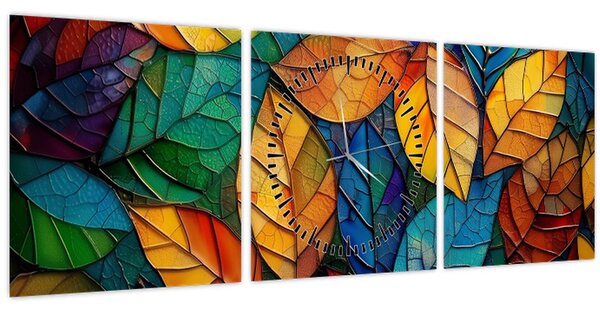 Obraz - Mozaika z listů (s hodinami) (90x30 cm)