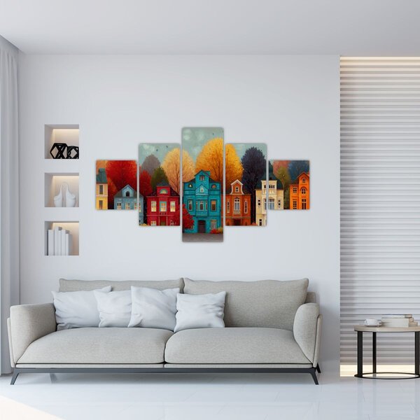 Obraz - Malované podzimní město (125x70 cm)