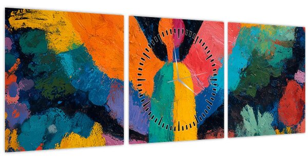 Obraz - Abstraktní anděl s květinami (s hodinami) (90x30 cm)