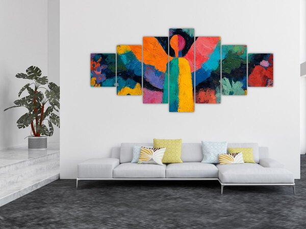 Obraz - Abstraktní anděl s květinami (210x100 cm)