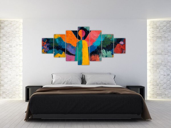 Obraz - Abstraktní anděl s květinami (210x100 cm)