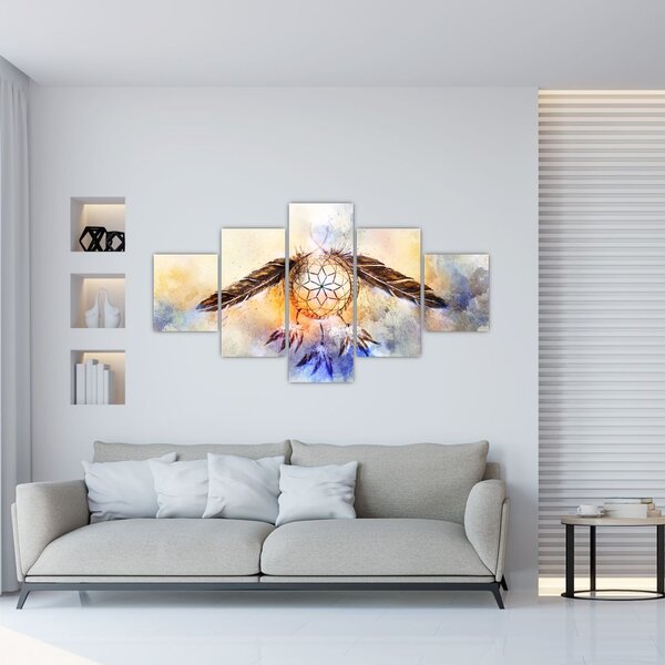 Obraz - Lapač snů s peříčky (125x70 cm)