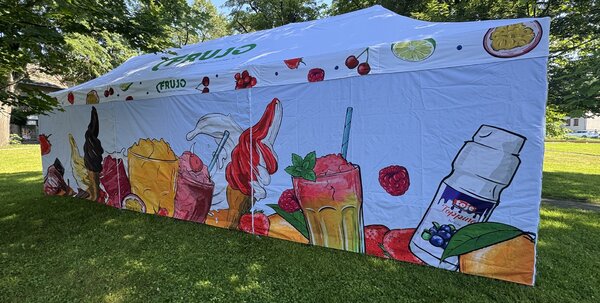 TENTino SET - Nůžkový párty stan 3x9 m s jednostranným potiskem Typ konstrukce: BIG HEXAGON, Rozsah potisku: pouze střecha, Plachtovina - gramáž: polyester 230 g/m2