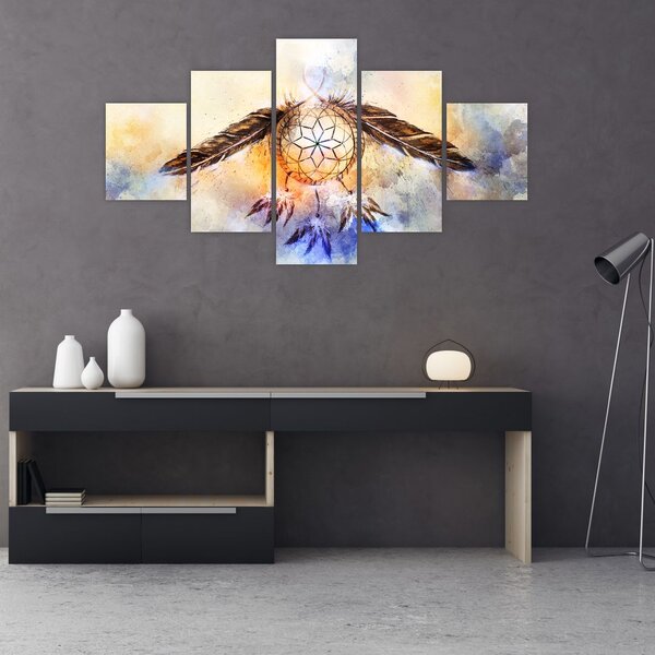 Obraz - Lapač snů s peříčky (125x70 cm)