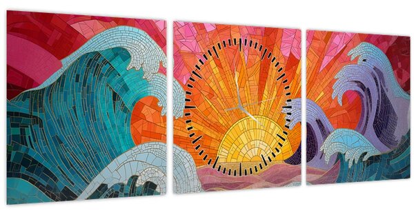 Obraz - Mozaika vln (s hodinami) (90x30 cm)