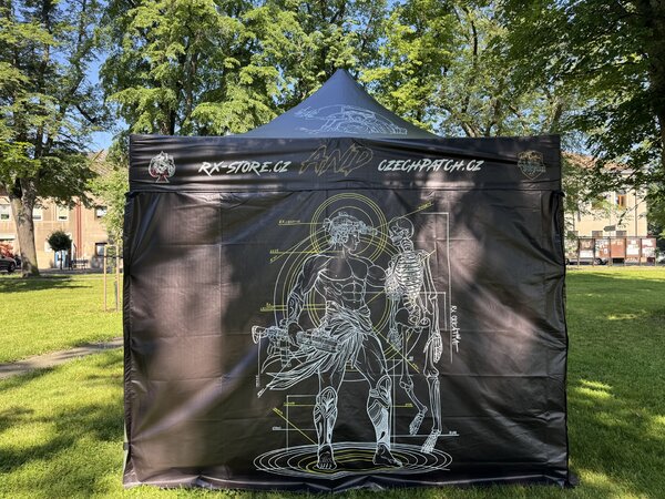 TENTino SET - Nůžkový párty stan 3x3 m s jednostranným potiskem Typ konstrukce: SMALL HEXAGON, Rozsah potisku: pouze střecha, Plachtovina - gramáž: polyester 230 g/m2