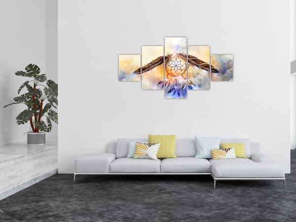 Obraz - Lapač snů s peříčky (125x70 cm)