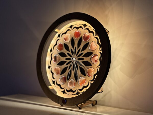 "Dvanáct achátových srdcí" dřevěná lampa/obraz 230V/31 cm dub