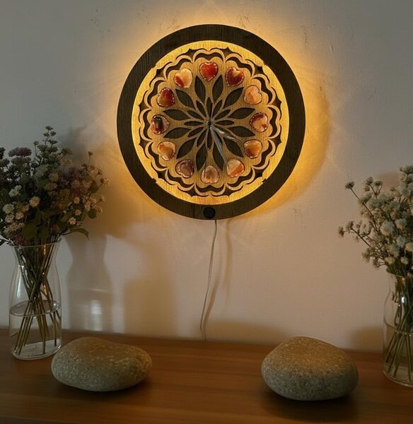 "Dvanáct achátových srdcí" dřevěná lampa/obraz 230V/31 cm dub