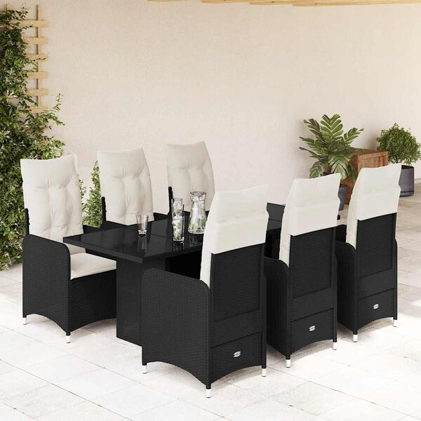 7dílný zahradní bistro set s poduškami černý polyratan 3276996