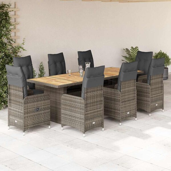 9dílný zahradní bistro set s poduškami šedý polyratan 3277277