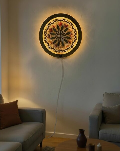 "Dvanáct achátových srdcí" dřevěná lampa/obraz 230V/31 cm dub