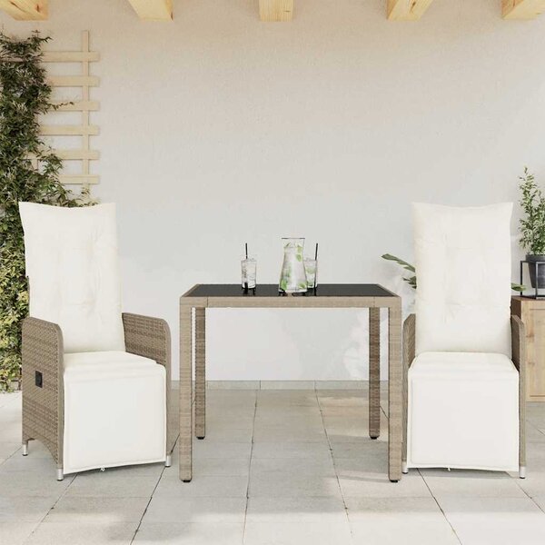 3dílný zahradní bistro set s poduškami hnědý polyratan
