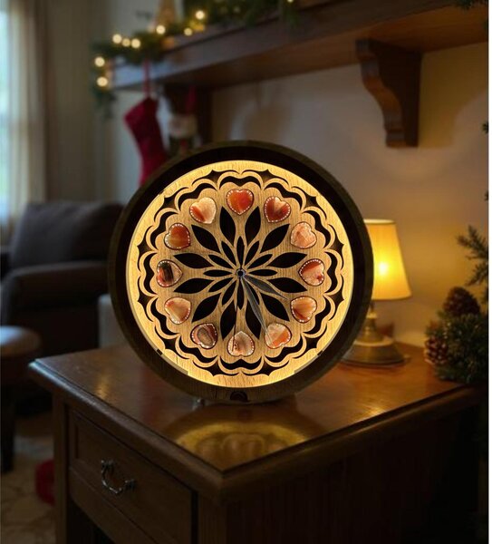 "Dvanáct achátových srdcí" dřevěná lampa/obraz 230V/31 cm dub