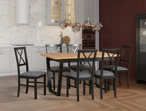 Jídelní sestava DX 33 odstín lamina (deska stolu) grandson, odstín dřeva (židle + nohy stolu) černá, potahový materiál látka