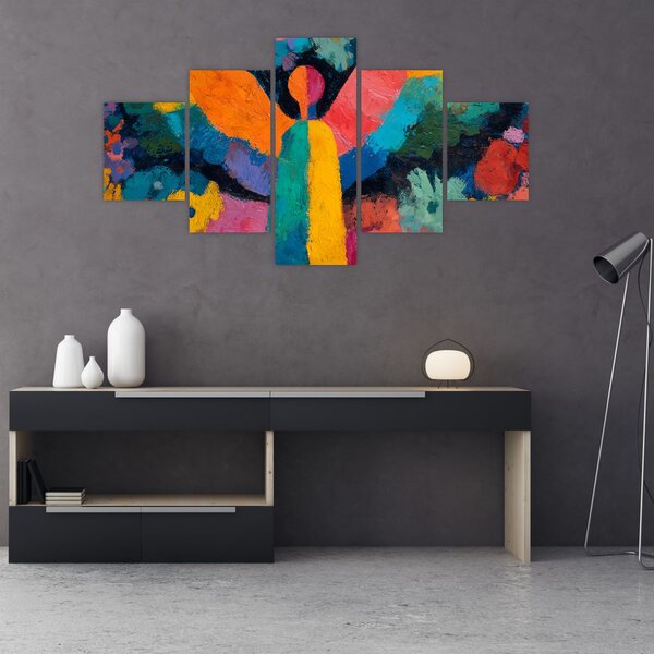 Obraz - Abstraktní anděl s květinami (125x70 cm)