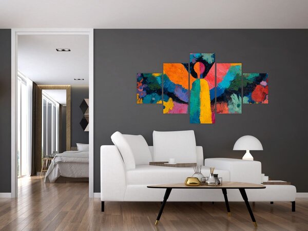 Obraz - Abstraktní anděl s květinami (125x70 cm)