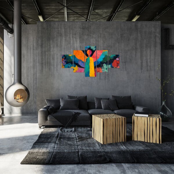 Obraz - Abstraktní anděl s květinami (125x70 cm)