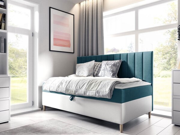 Kontinentální postel Junior Kamire 2, Rozměr postele: 80x200, Barva:: ekokůže Soft 017 (bílá) + Fresh 01 5903211192036