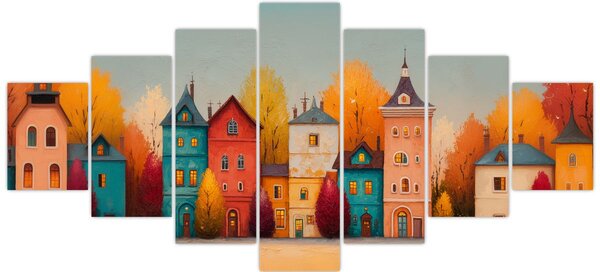 Obraz - Podzimní vesnice (210x100 cm)