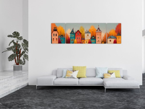 Obraz - Podzimní vesnice (170x50 cm)