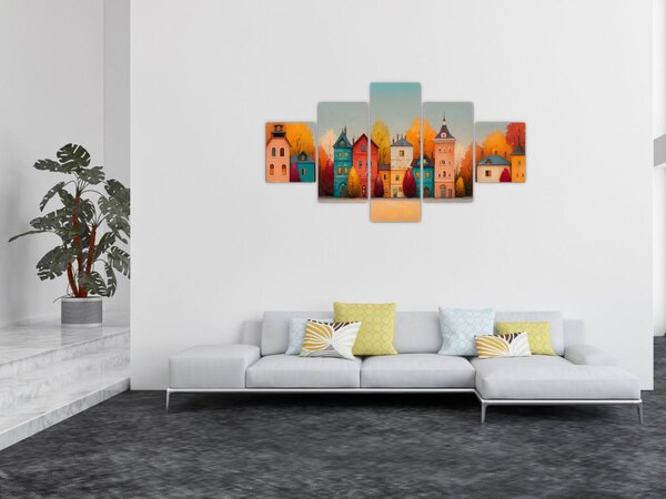 Obraz - Podzimní vesnice (125x70 cm)