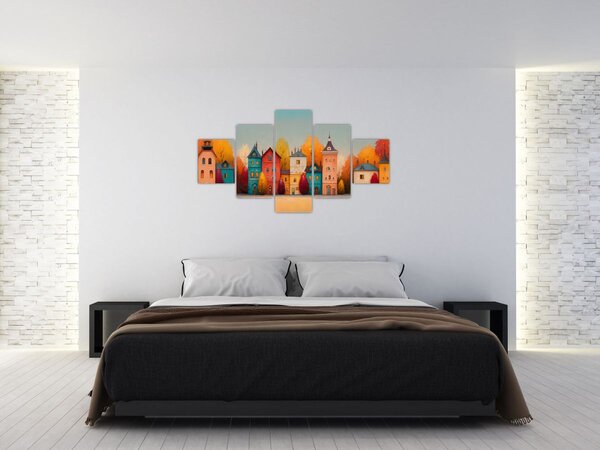 Obraz - Podzimní vesnice (125x70 cm)