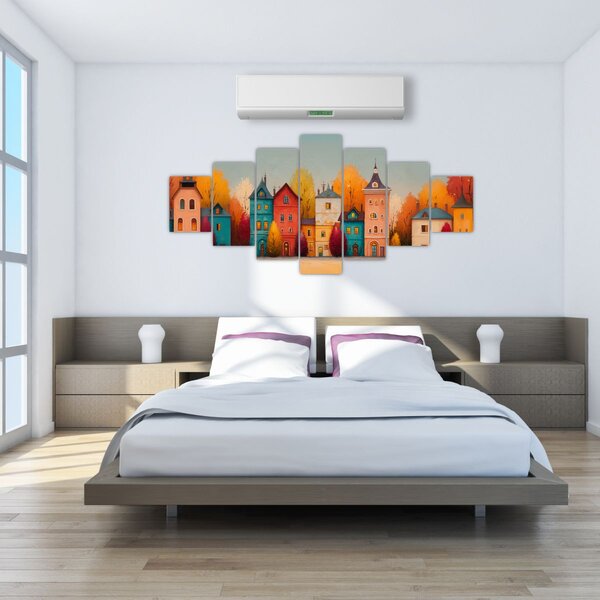 Obraz - Podzimní vesnice (210x100 cm)