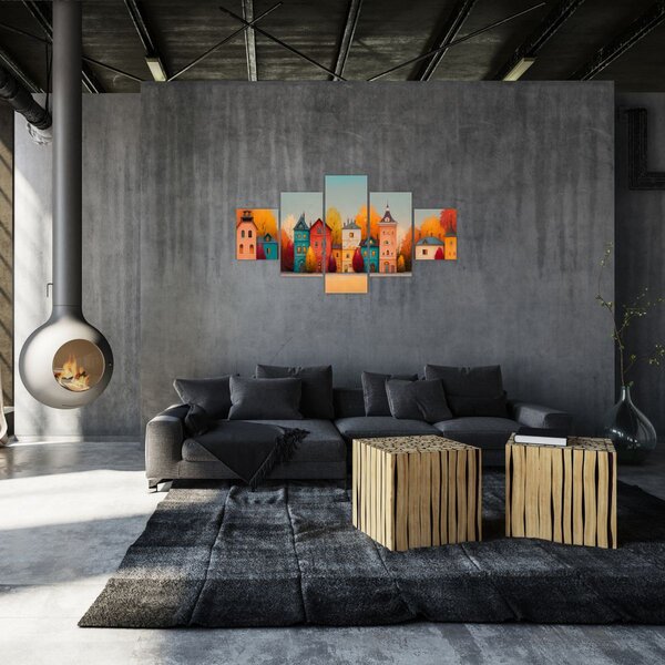 Obraz - Podzimní vesnice (125x70 cm)