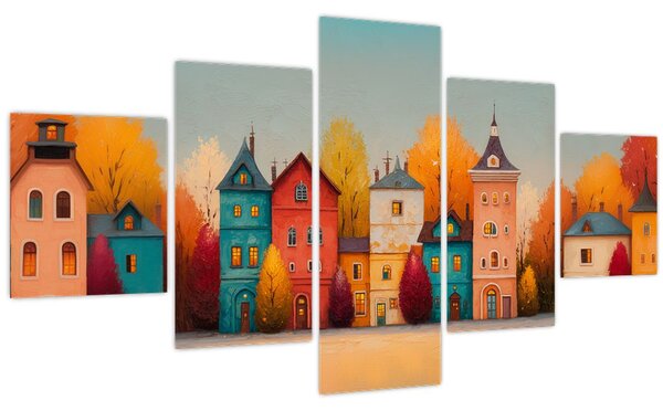 Obraz - Podzimní vesnice (125x70 cm)