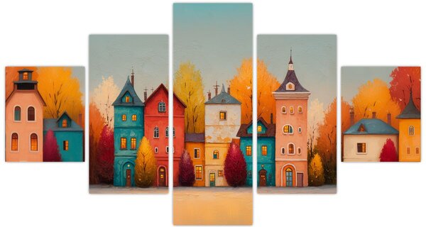 Obraz - Podzimní vesnice (125x70 cm)