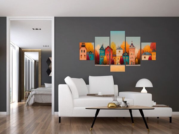 Obraz - Podzimní vesnice (125x70 cm)