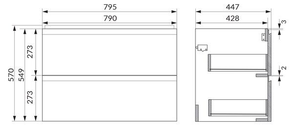 Cersanit Moduo skříňka 79.5x44.7x57 cm pod umyvadlo závěsná béžová S590-104-DSM