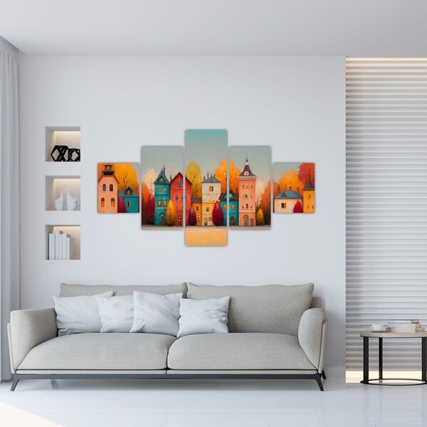 Obraz - Podzimní vesnice (125x70 cm)