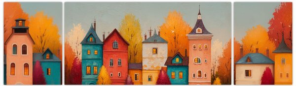 Obraz - Podzimní vesnice (170x50 cm)